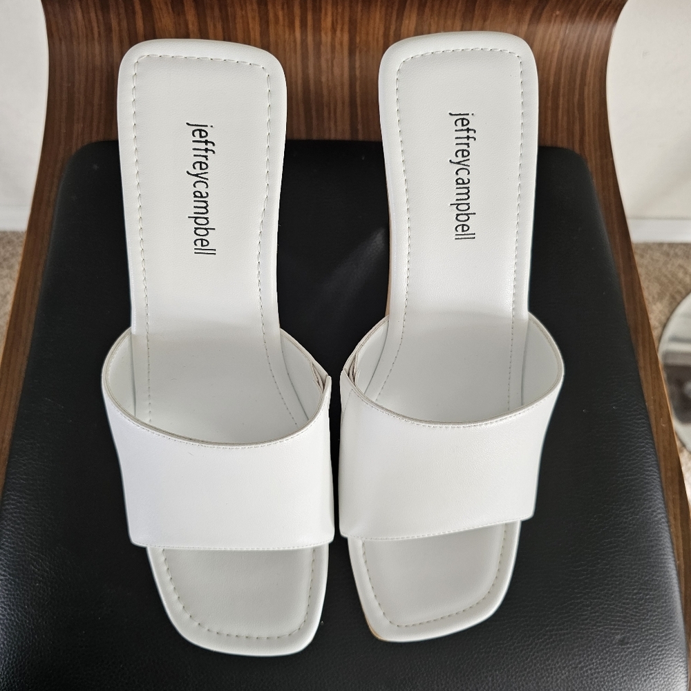 Jeffrey Campbell Pellucid White Faux Leather Lucite Sculptural Heel Sandals - Picture 2 of 13